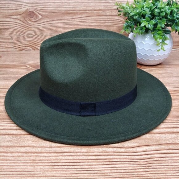 Minimalist fedora hat one-size plain army green casual unisex main image 8